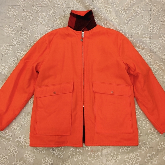 Vintage Woolrich Buffalo Wool Plaid and Acrylic Orange Reversible Jacket, XL - Picture 10 of 16